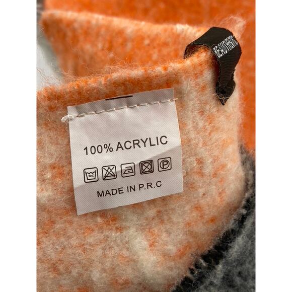 PRETTY SIMPLE Women's Beige-Orange-Black Autumn Spice Checkered Fringe Scarf - Picture 8 of 10